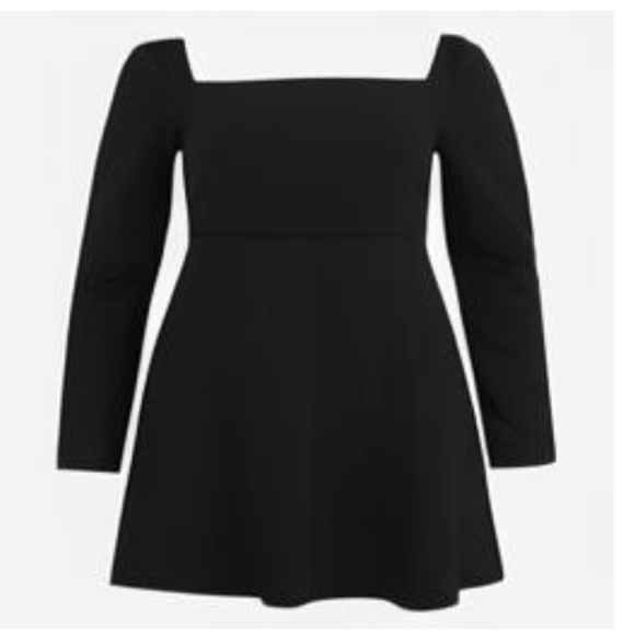 Eloquii Square Neck Mini Skater Dress 28 Plus Size Short Black Fit Flare Dress - Picture 2 of 11